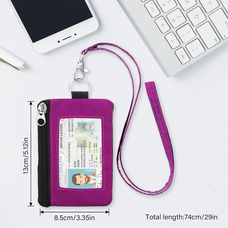 ZHOMA Minimalist Small Wallet for Men Women with 2 Zip Pockets, Multi Functional ID Case with Keychain and Card Holder, Coin Purse Badge Lanyard Pouch for Boys Girls Travel - Rose - Image 5